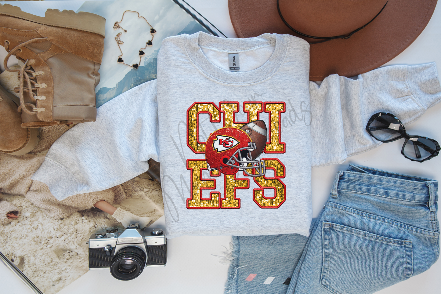 Faux Embroidery & Sequin Chiefs Helmet youth