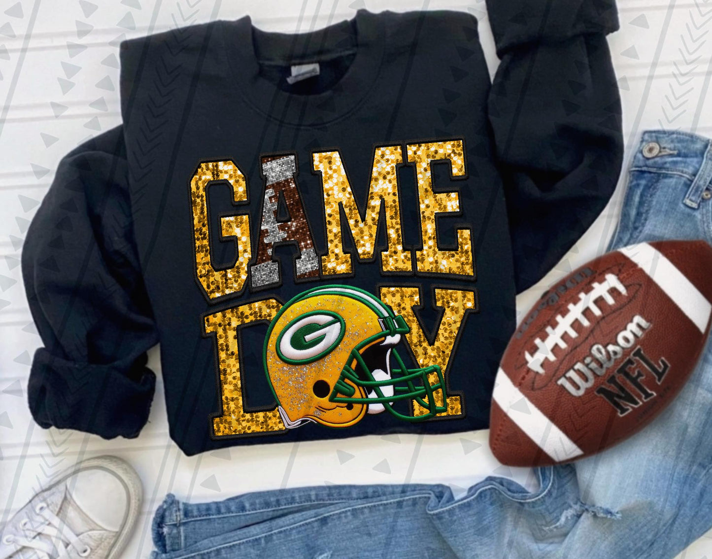 Faux Embroidery & Sequin Green Bay Packers Game Day