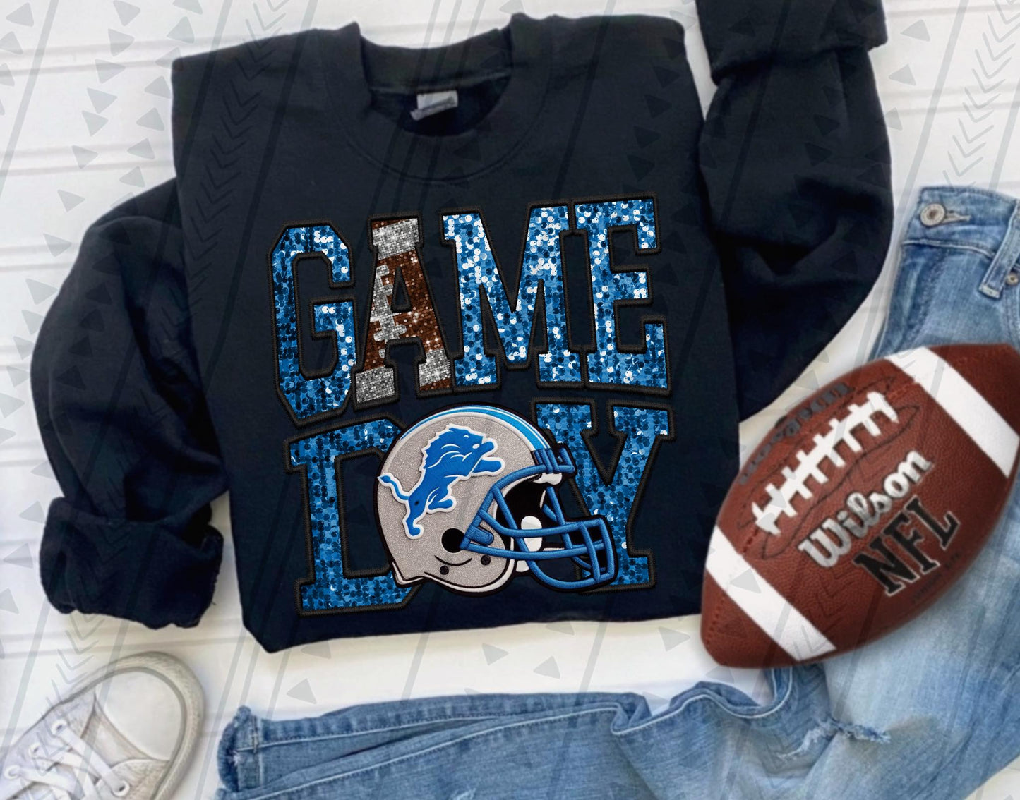 Faux Embroidery & Sequin Lions Game Day